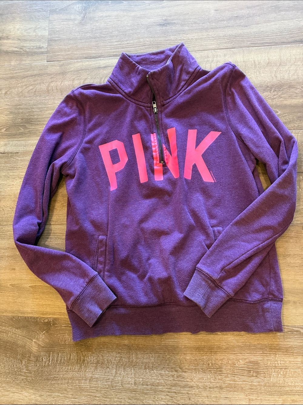 PINK Victoria's Secret Purple Half-Zip Sweatshirt with Pink Logo Small